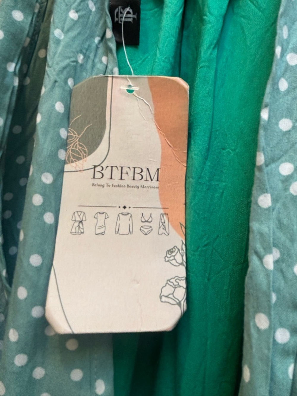 BTFBM Green Polka Dot Halter Dress Tiered Mini Sage Green dress size small 🌱 NWT - Picture 7 of 10